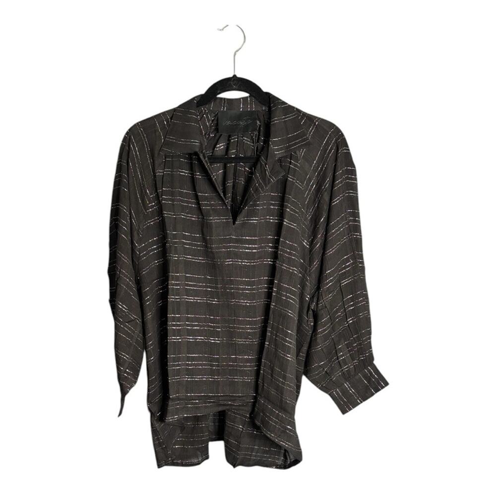 Vacate the Label Black High Low Tunic Silver Metallic Stripes Small